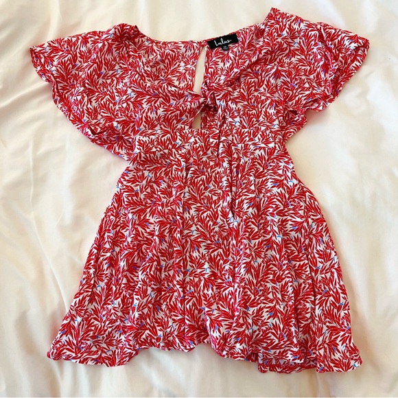 Lulus Red and White Flowy Floral Romper (XS) - Picture 5 of 8